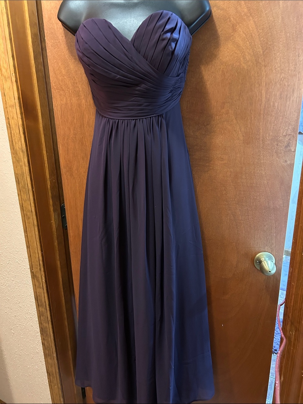 Bill Levkoff Strapless Pleated Bodice Maxi Dress in Plum